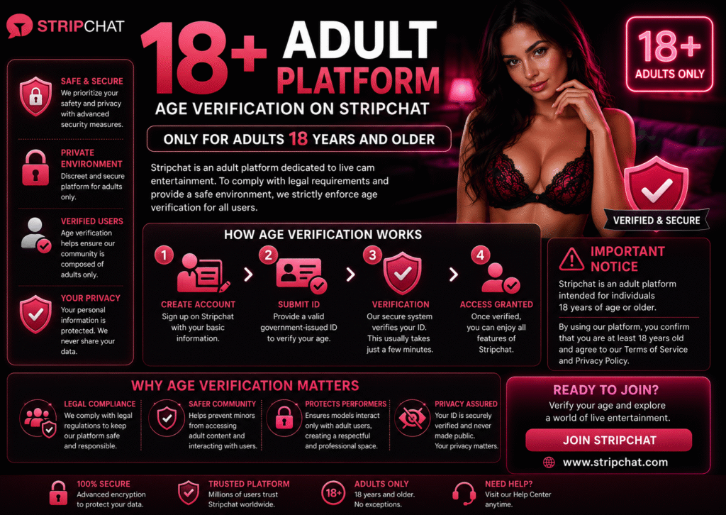 18+ adult platform,” and “age verification on Stripchat